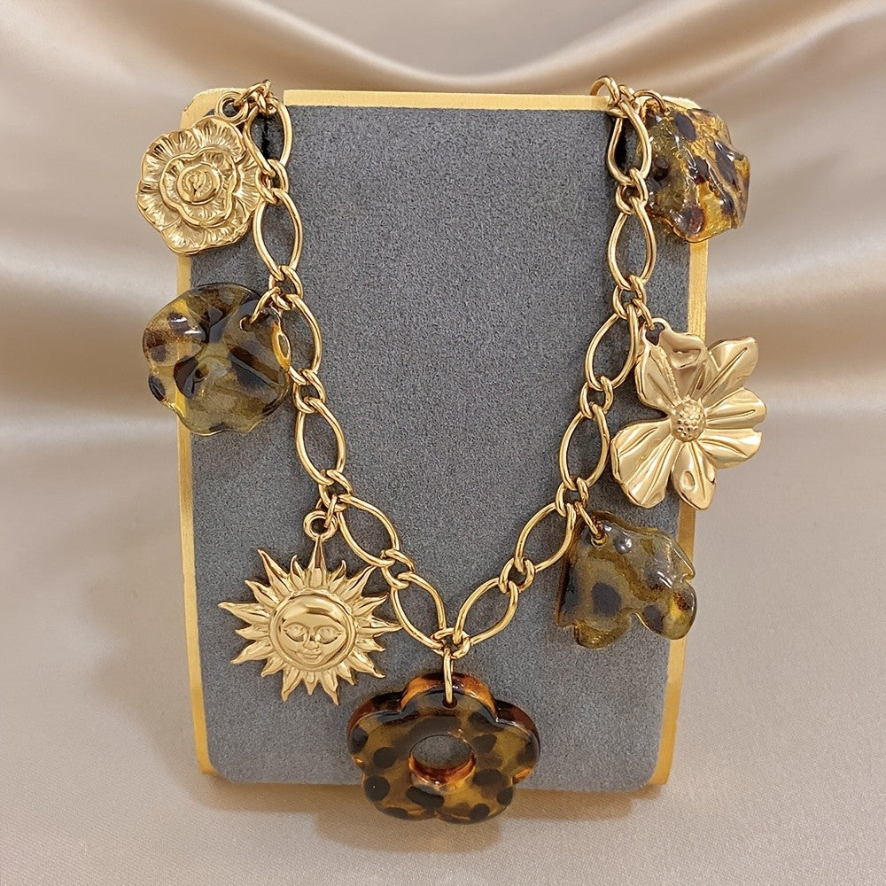 18k Sun Flower Charm Necklace