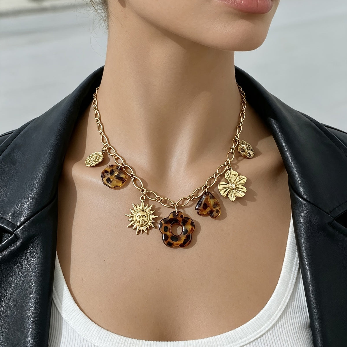18k Sun Flower Charm Necklace