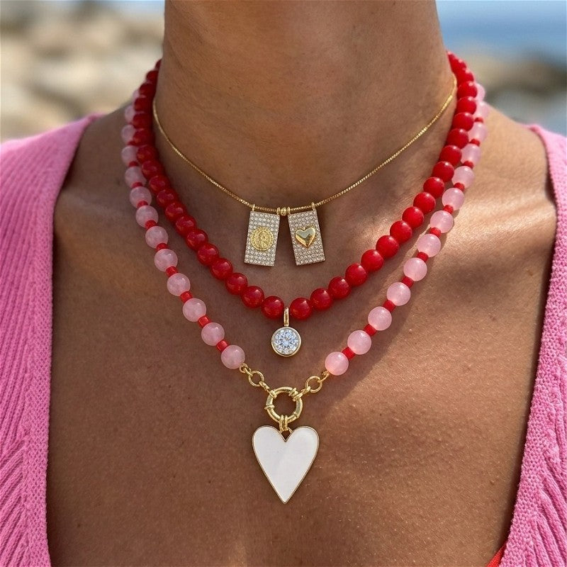 Layered Red Bead Heart Necklace