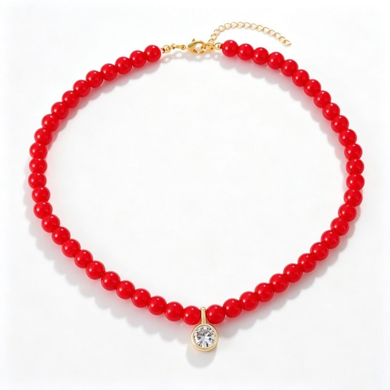 Layered Red Bead Heart Necklace
