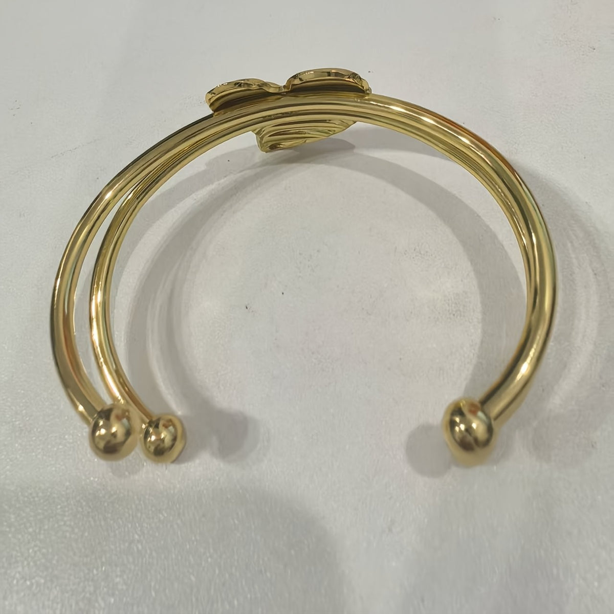 Vintage Ribbed Heart Open Cuff Bracelet