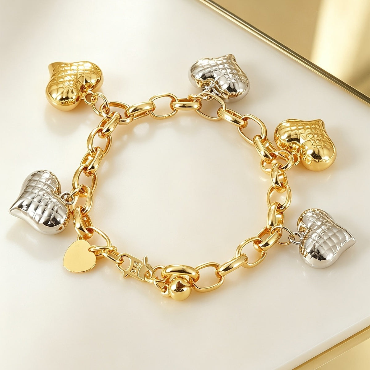Vintage Textured Heart Charm Bracelet