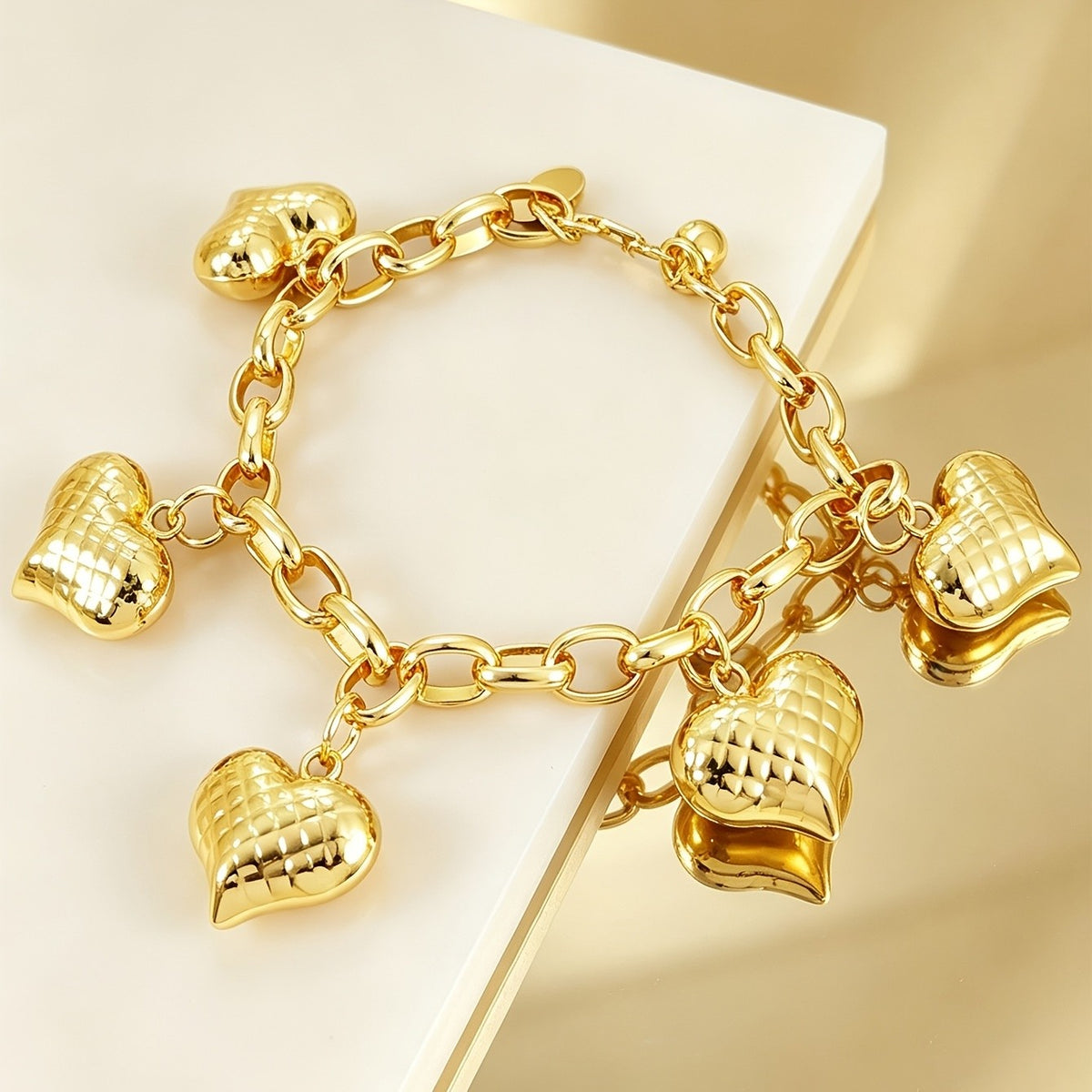 Vintage Textured Heart Charm Bracelet