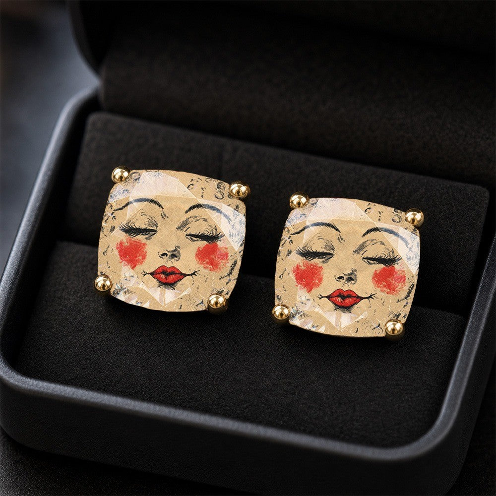 Vintage Square Face Glass Earrings