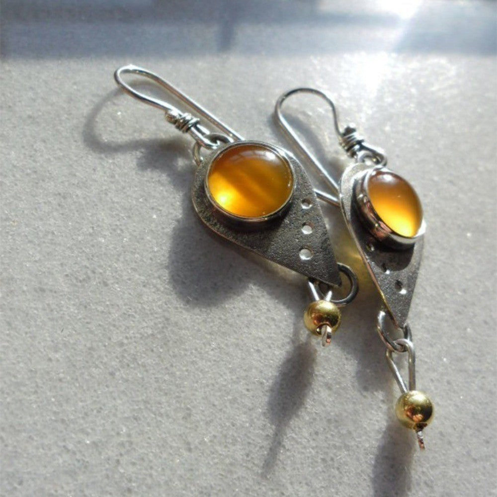 Asymmetric Amber Stone Drop Earrings