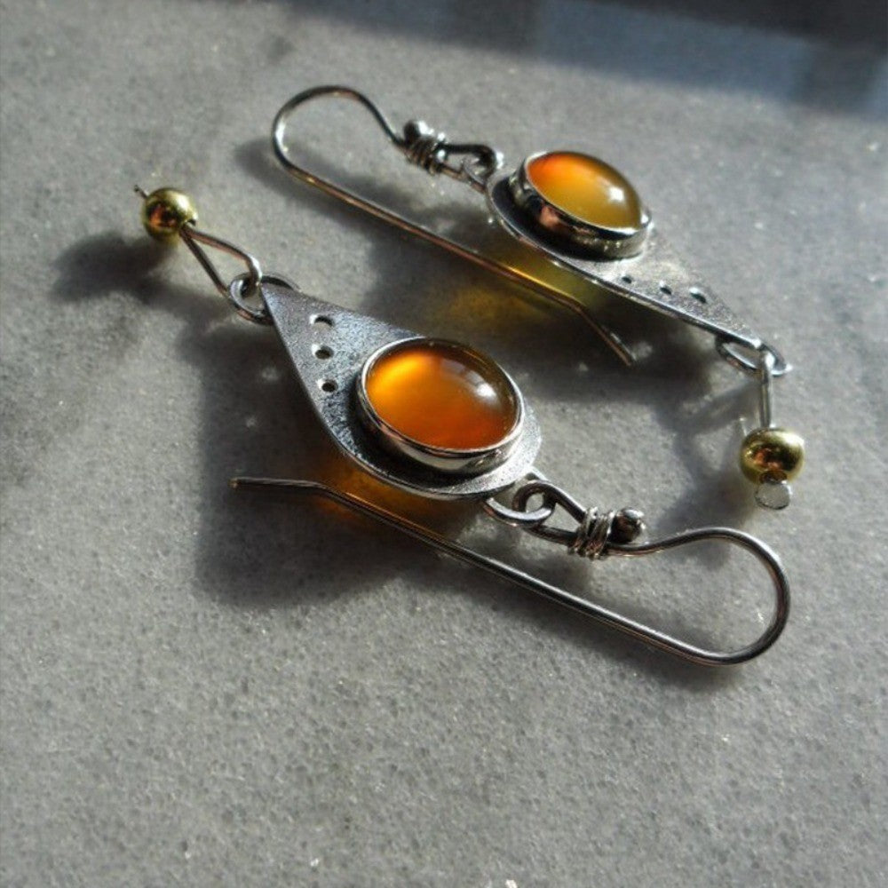 Asymmetric Amber Stone Drop Earrings