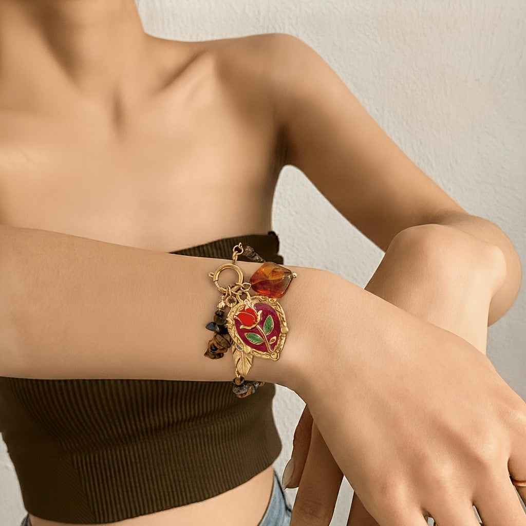 18k Vintage Rose Charm Bracelet