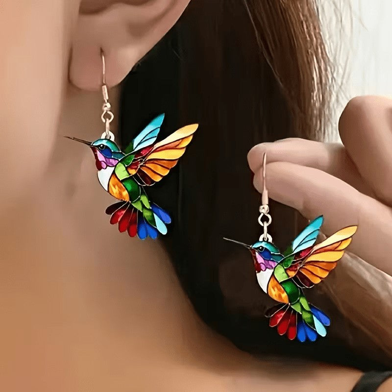 Colorful Hummingbird Drop Earrings