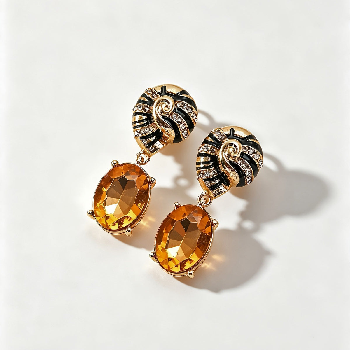 Spiral Amber Stone Drop Earrings