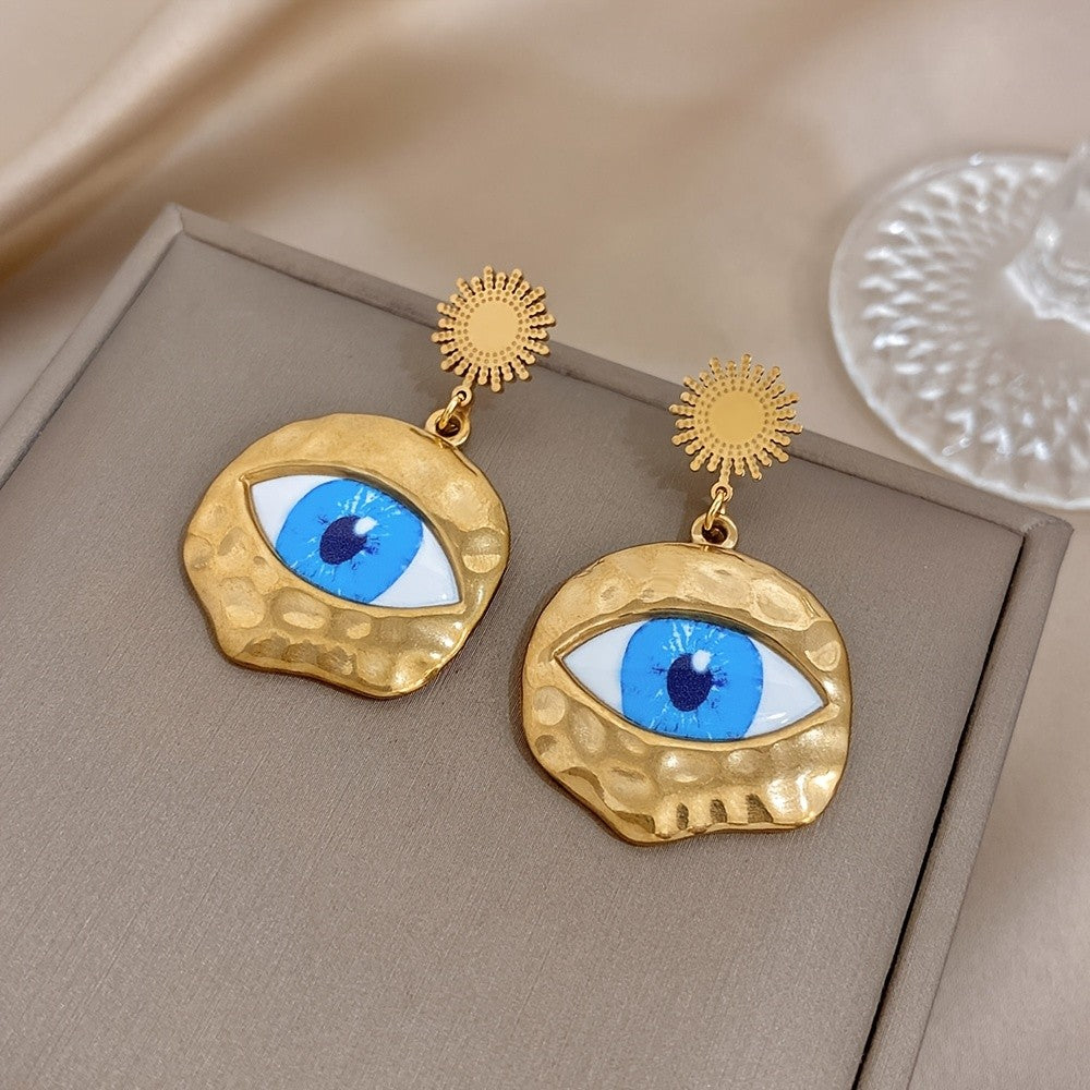 18k Textured Evil Eye Drop Earrings