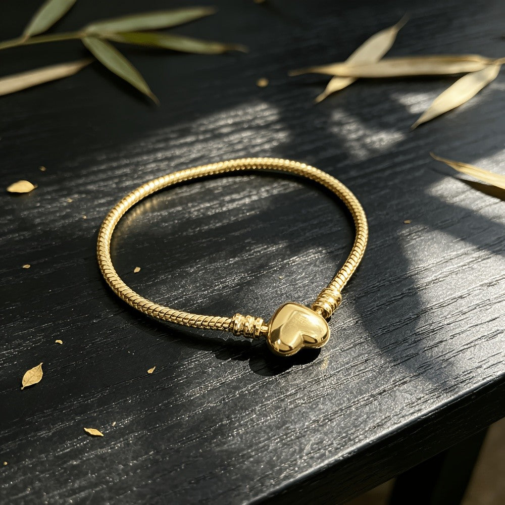 Golden Snake Chain Heart Bracelet