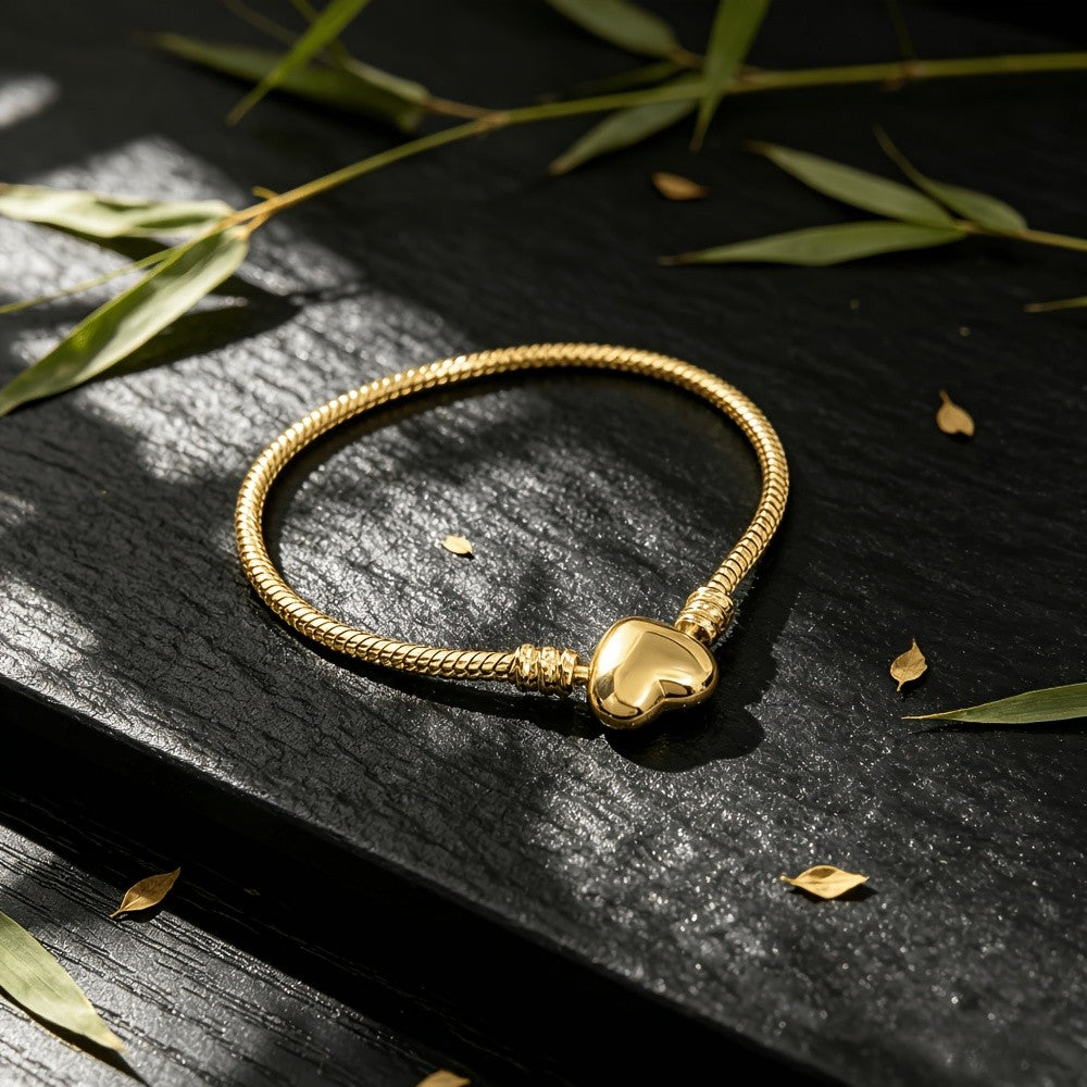 Golden Snake Chain Heart Bracelet