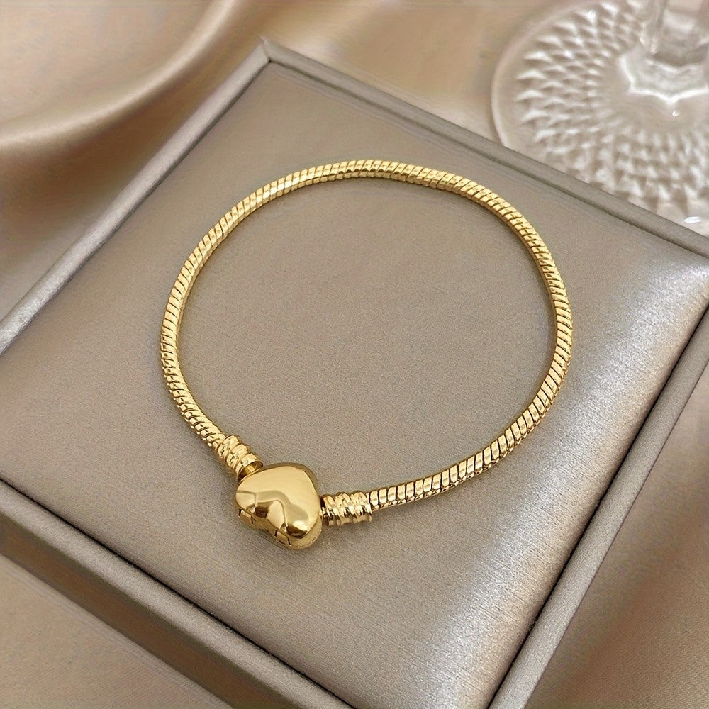 Golden Snake Chain Heart Bracelet