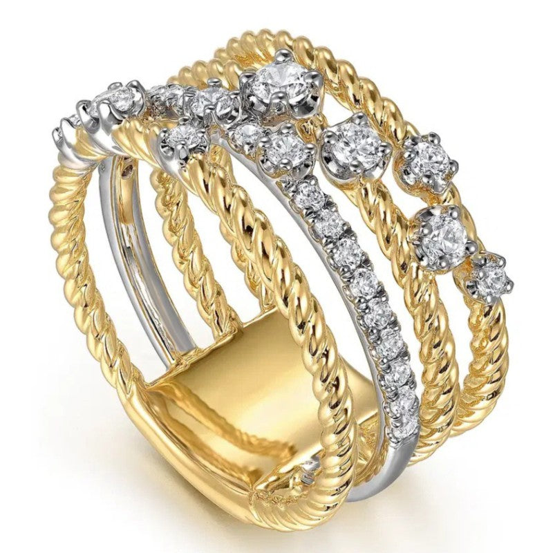 Vintage Multi-Layer Twisted Stone Ring