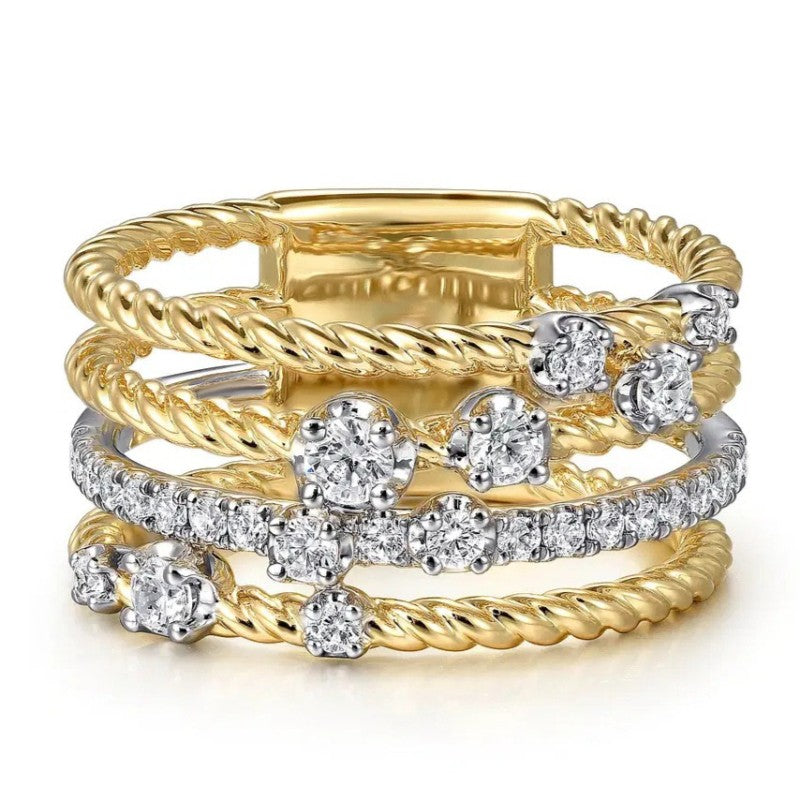 Vintage Multi-Layer Twisted Stone Ring