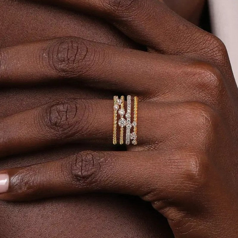 Vintage Multi-Layer Twisted Stone Ring