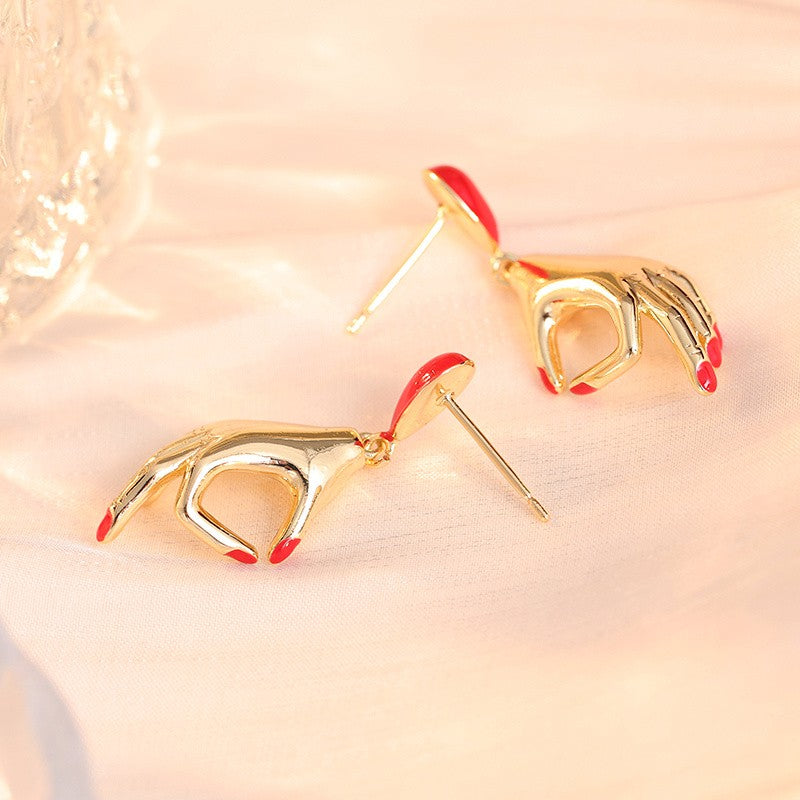 Vintage Red Hand Drop Earrings