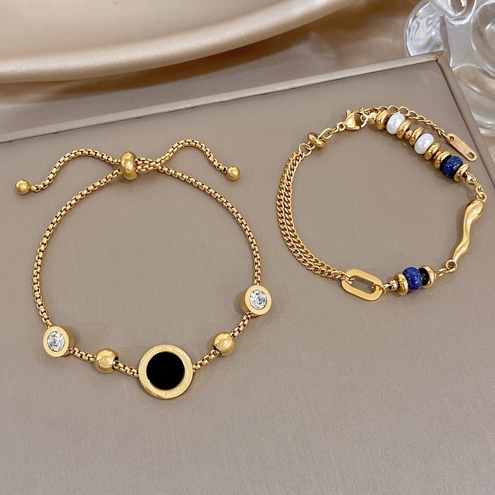 18k Vintage Evil Eye & Pearl Bracelet Set
