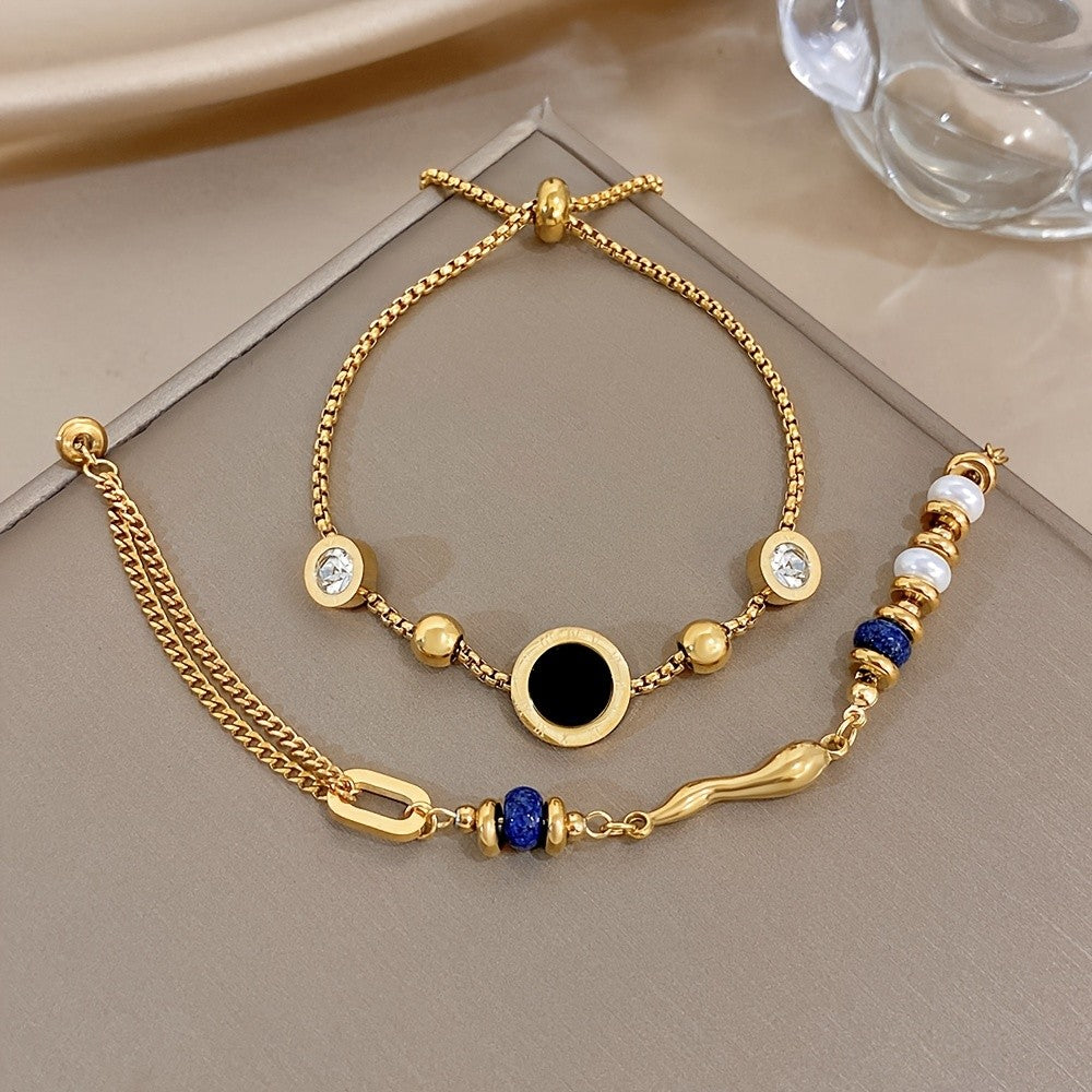 18k Vintage Evil Eye & Pearl Bracelet Set