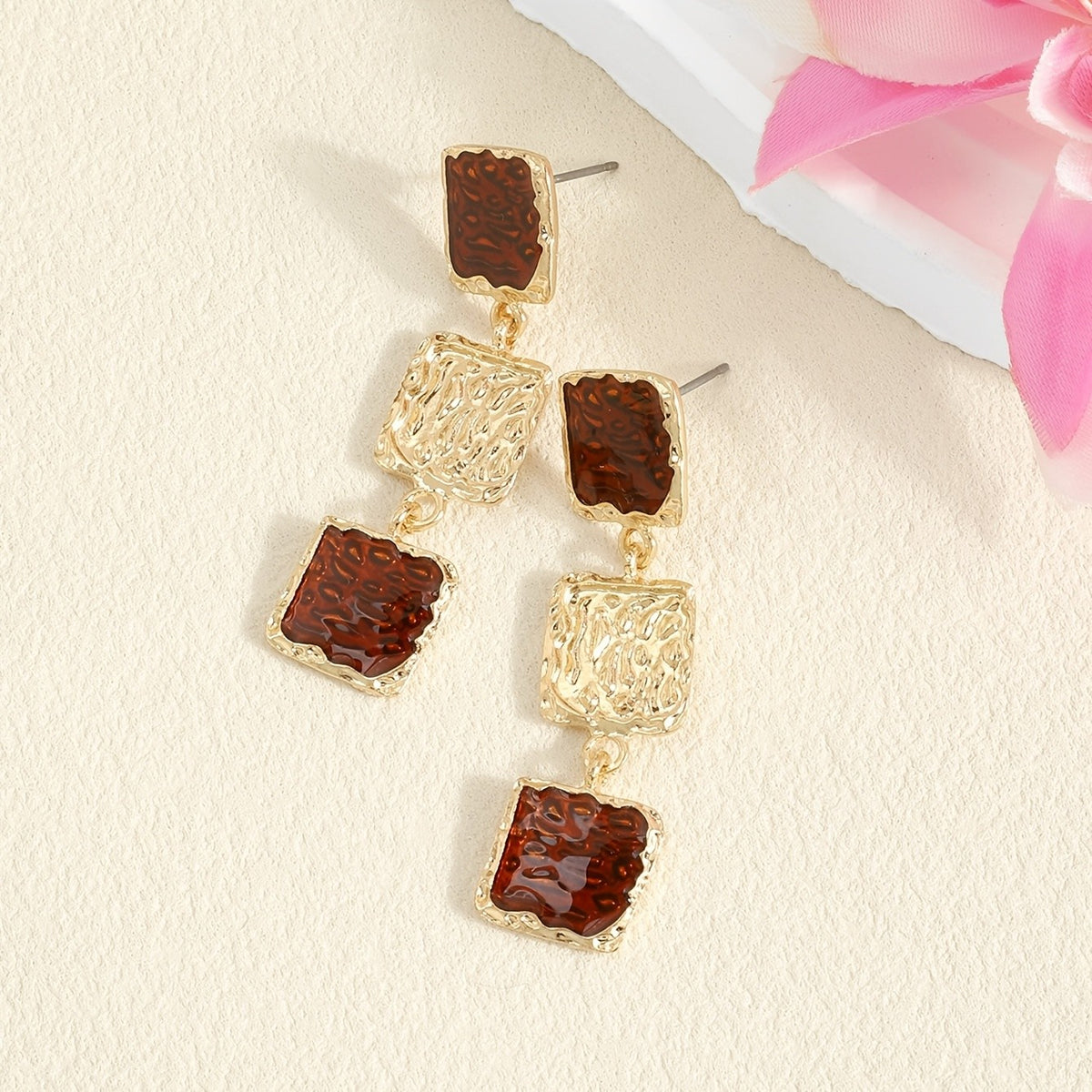 Vintage Textured Square Drop Earrings