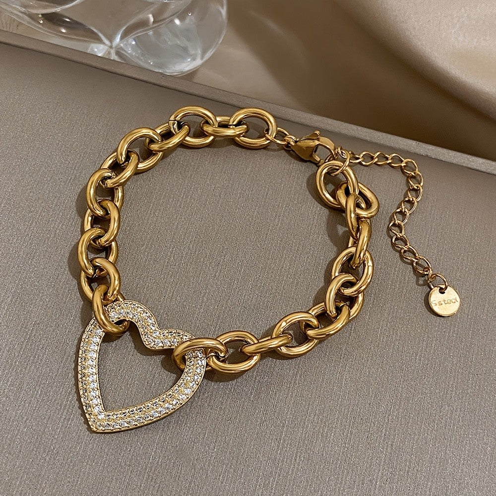 18k Paved Heart Chain Bracelet Set