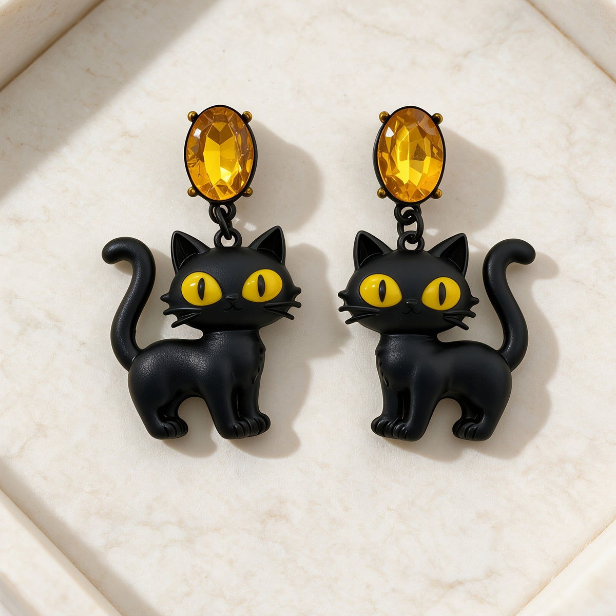 Gothic Black Cat Drop Earrings