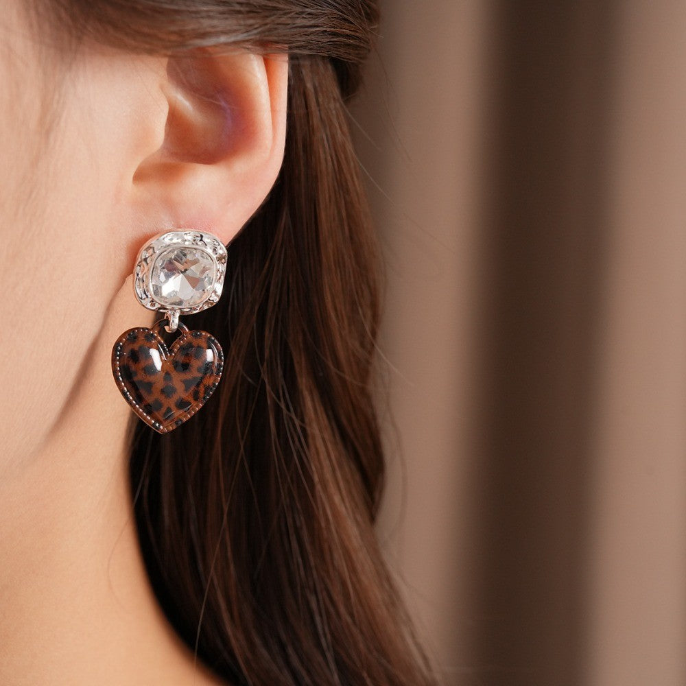 Vintage Leopard Print Heart Drop Earrings