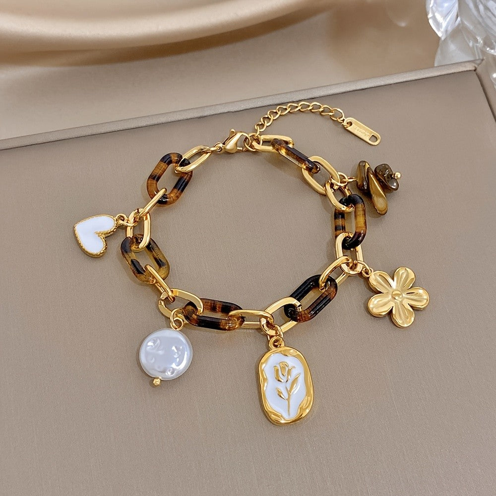 18k Floral Charm Link Bracelet