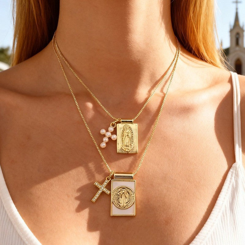 18k Layered Religious Medal Necklace