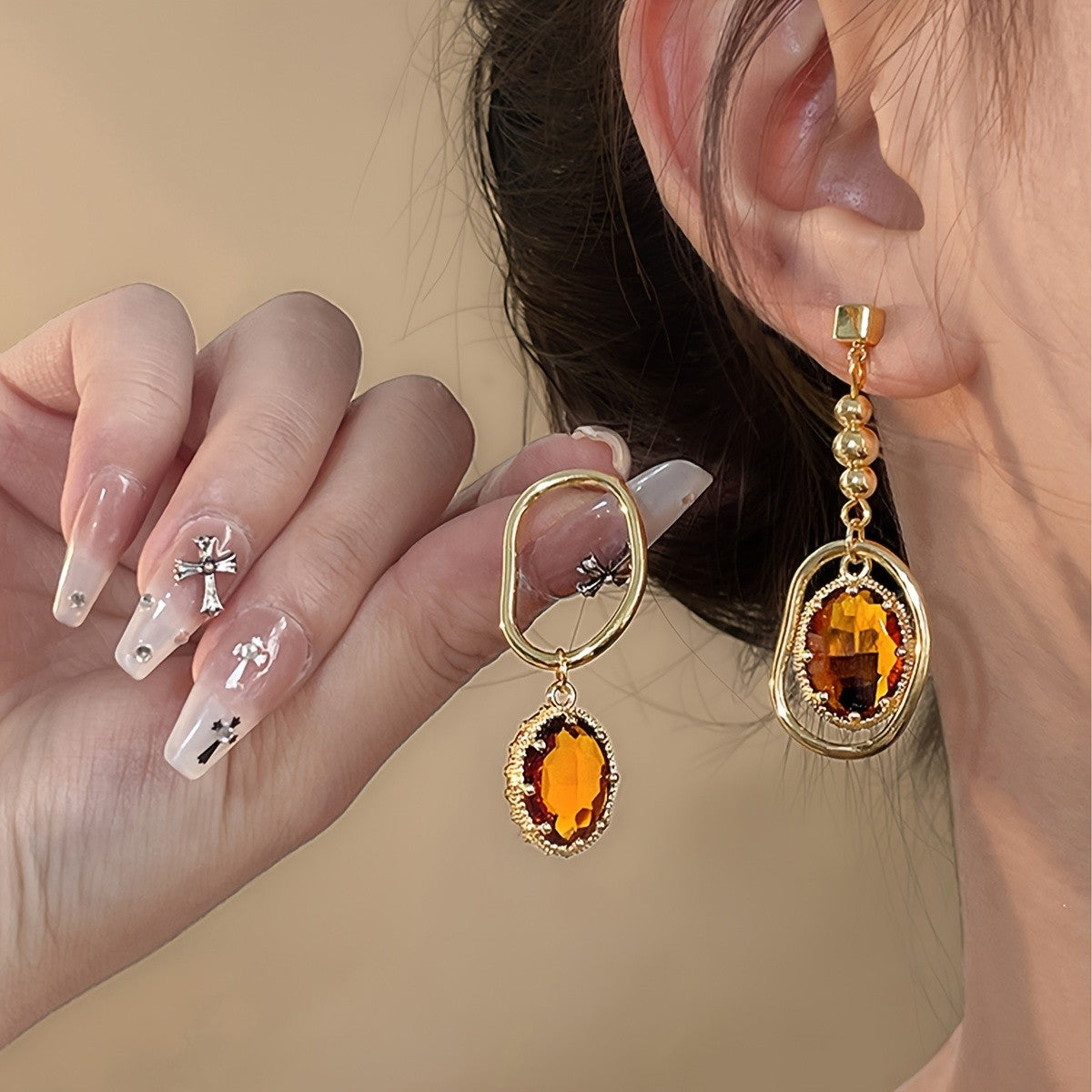 Vintage Oval Stone Drop Earrings