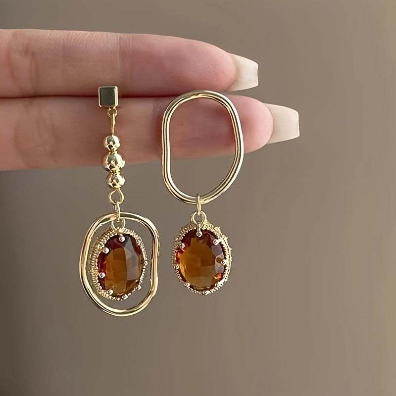 Vintage Oval Stone Drop Earrings