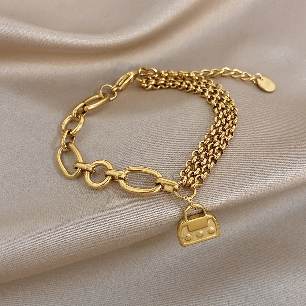 18k Mixed Chain Bracelet with Bag Charm