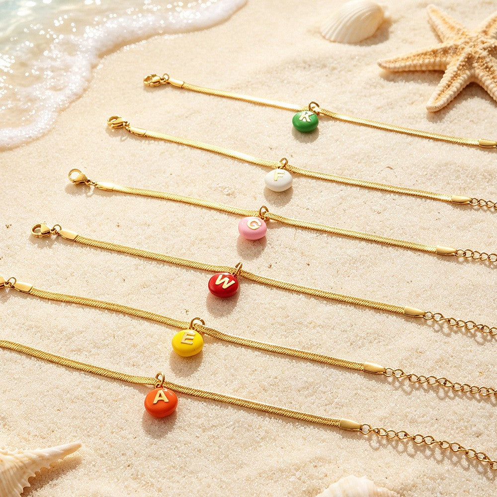 14k Colorful Letter Bead Bracelet