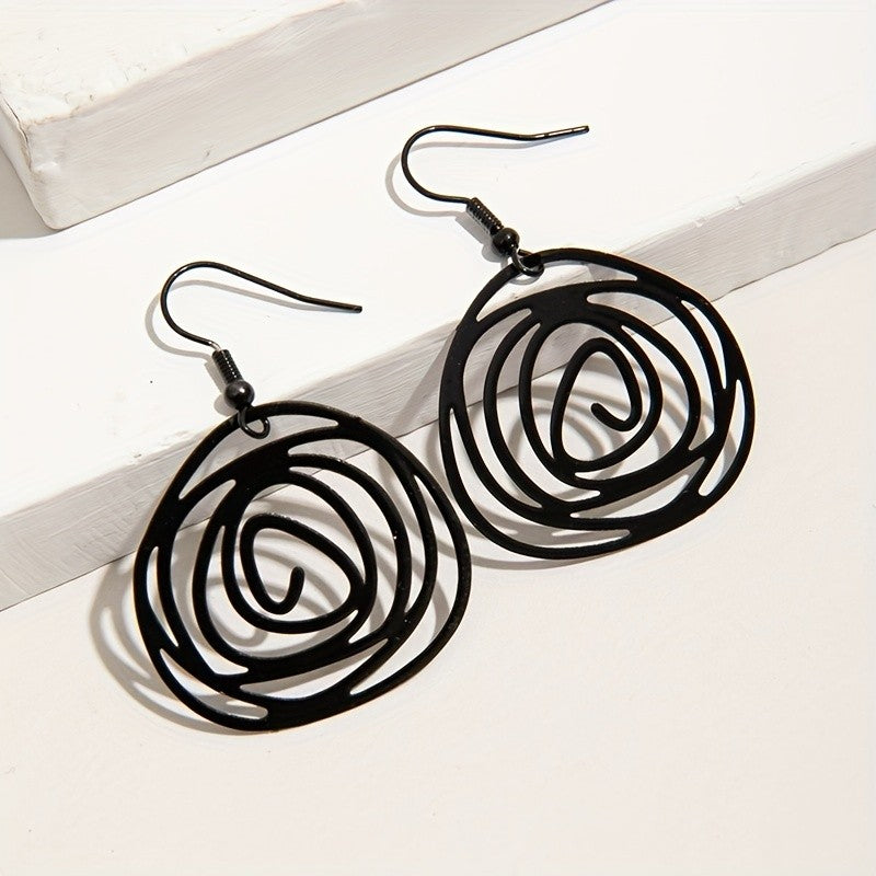 Vintage Black Spiral Rose Earrings