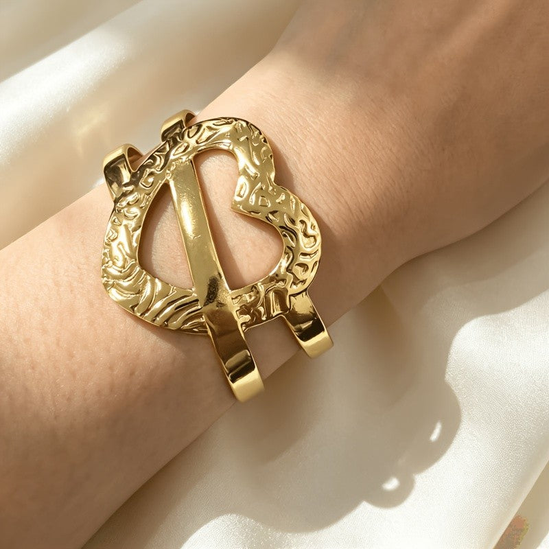 Vintage Textured Heart Open Cuff Bracelet