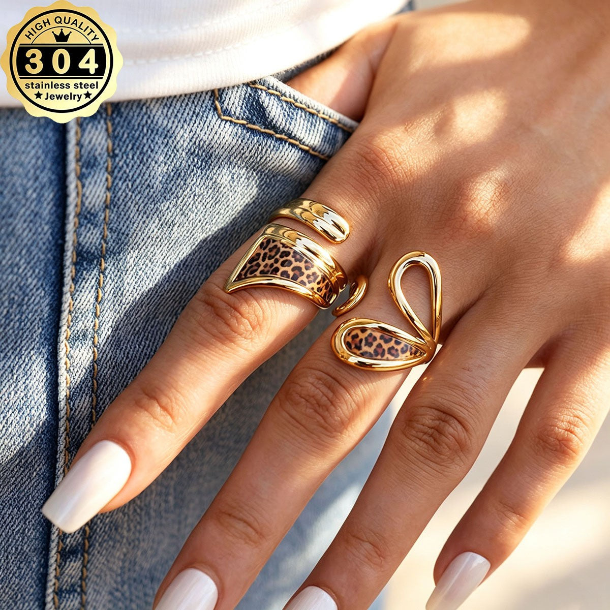 18k Leopard Print Open Ring