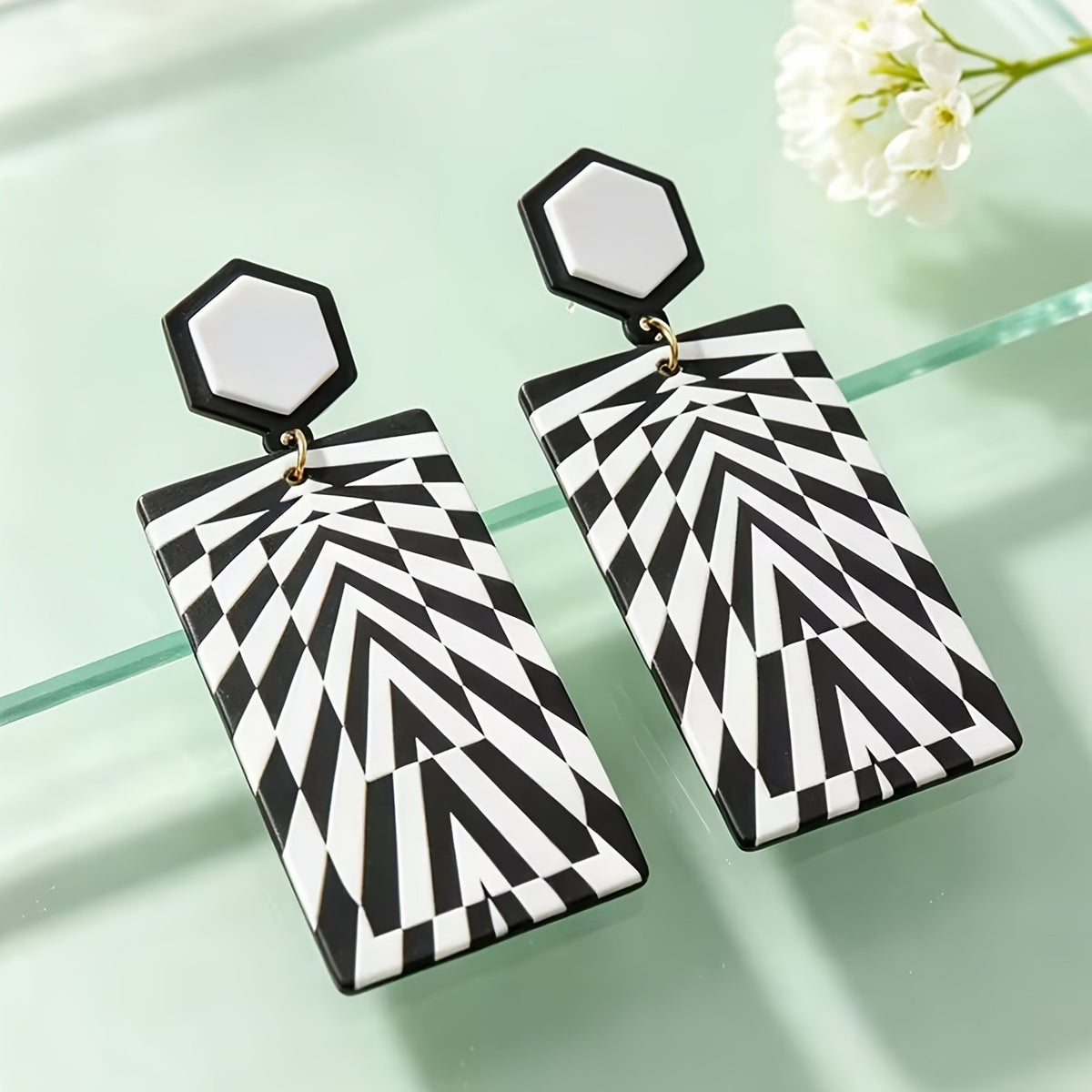 Geometric Zebra Pattern Drop Earrings