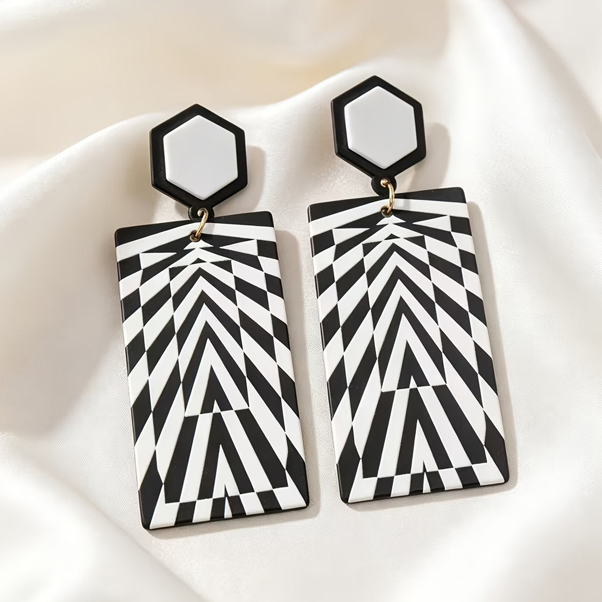 Geometric Zebra Pattern Drop Earrings