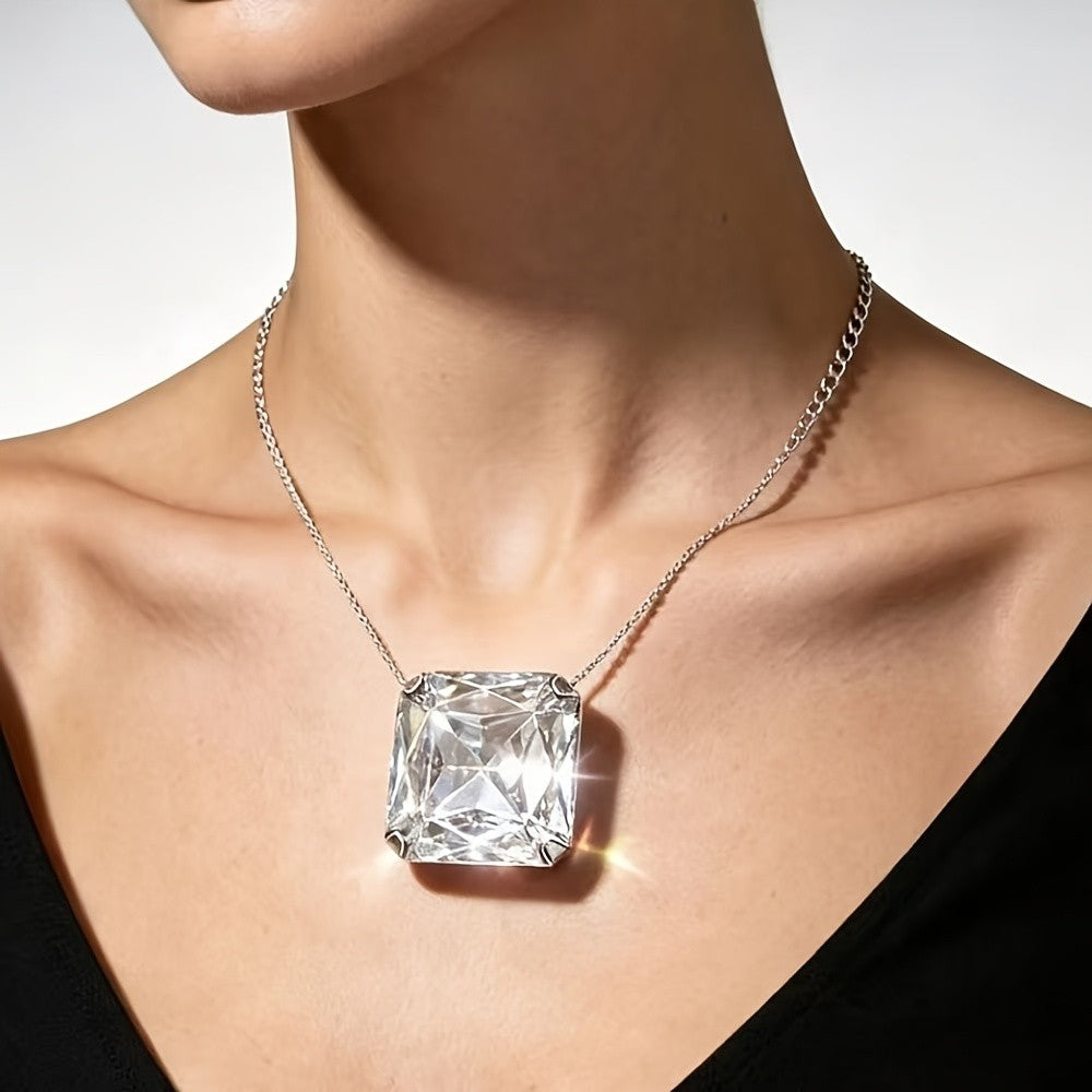 Large Square Glass Pendant Necklace