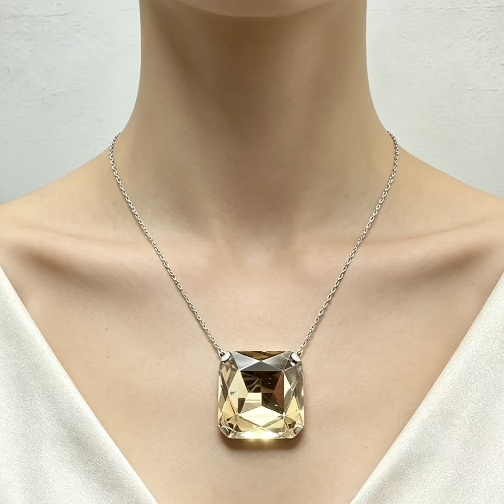 Large Square Glass Pendant Necklace
