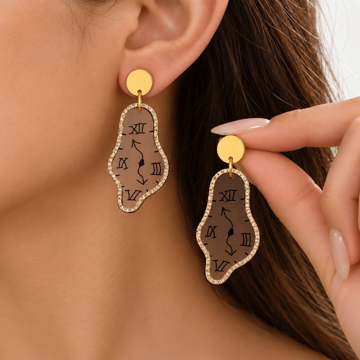 Asymmetric Melting Clock Drop Earrings