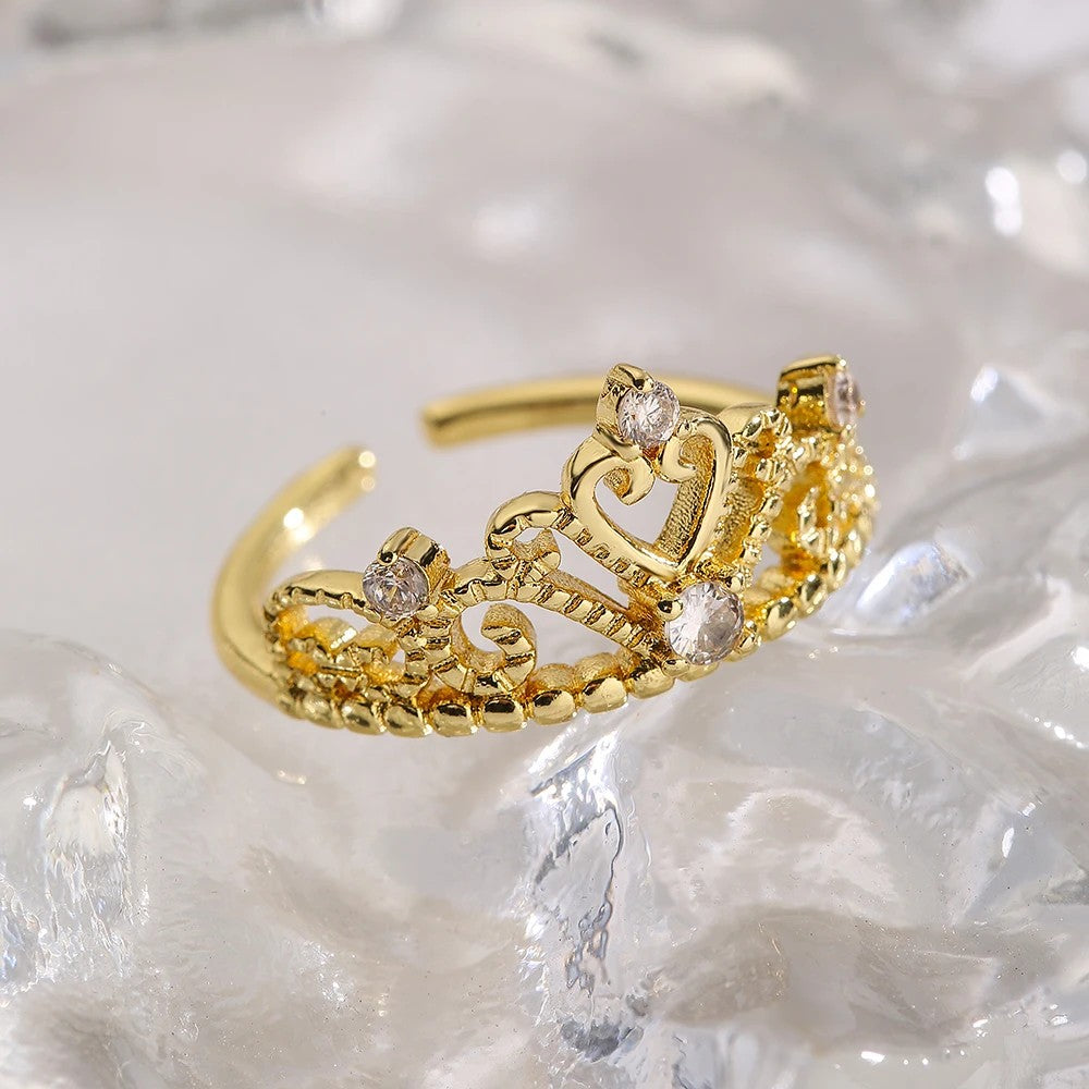 Adjustable 18k Crown Zircon Ring