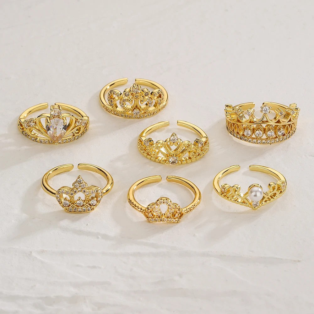 Adjustable 18k Crown Zircon Ring
