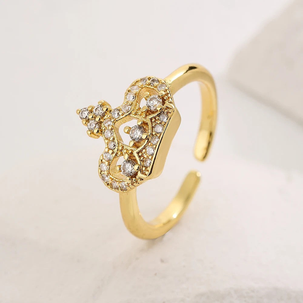 Adjustable 18k Crown Zircon Ring