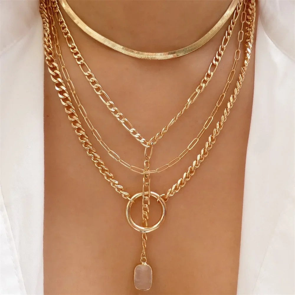 Layered Chain Coin Pendant Necklace
