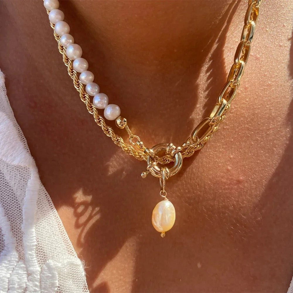 Layered Chain Coin Pendant Necklace