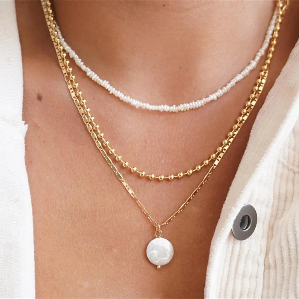 Layered Chain Coin Pendant Necklace