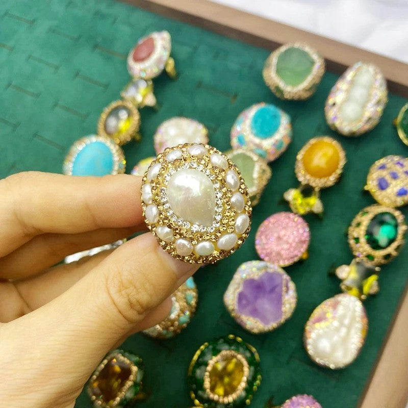 18k Round Pearl Cluster Ring