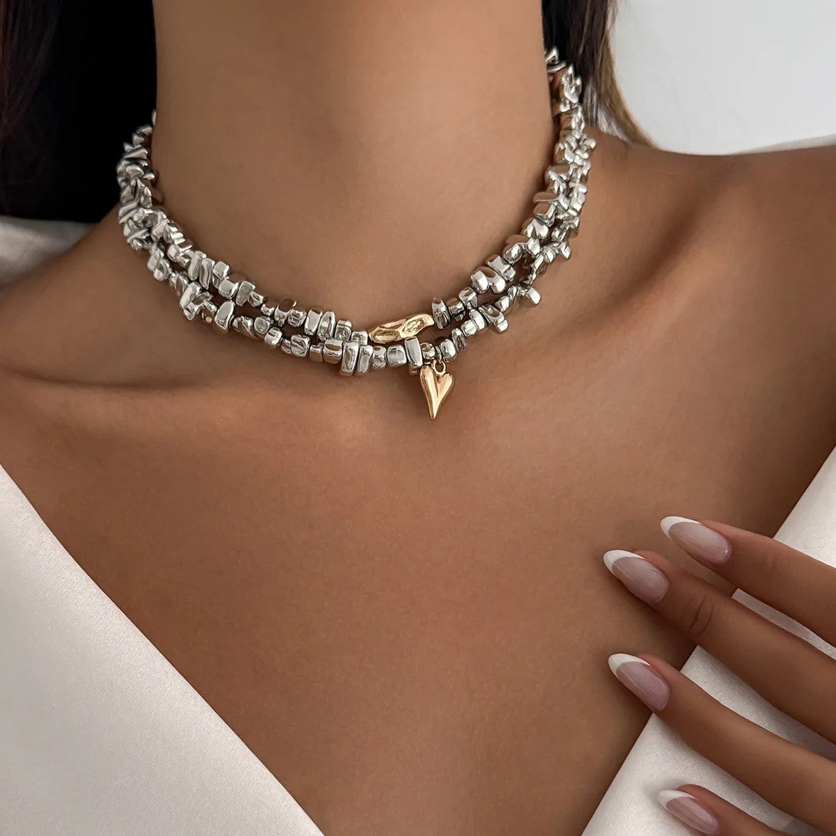 Multi-Layer Irregular Pearl & Heart Bracelet