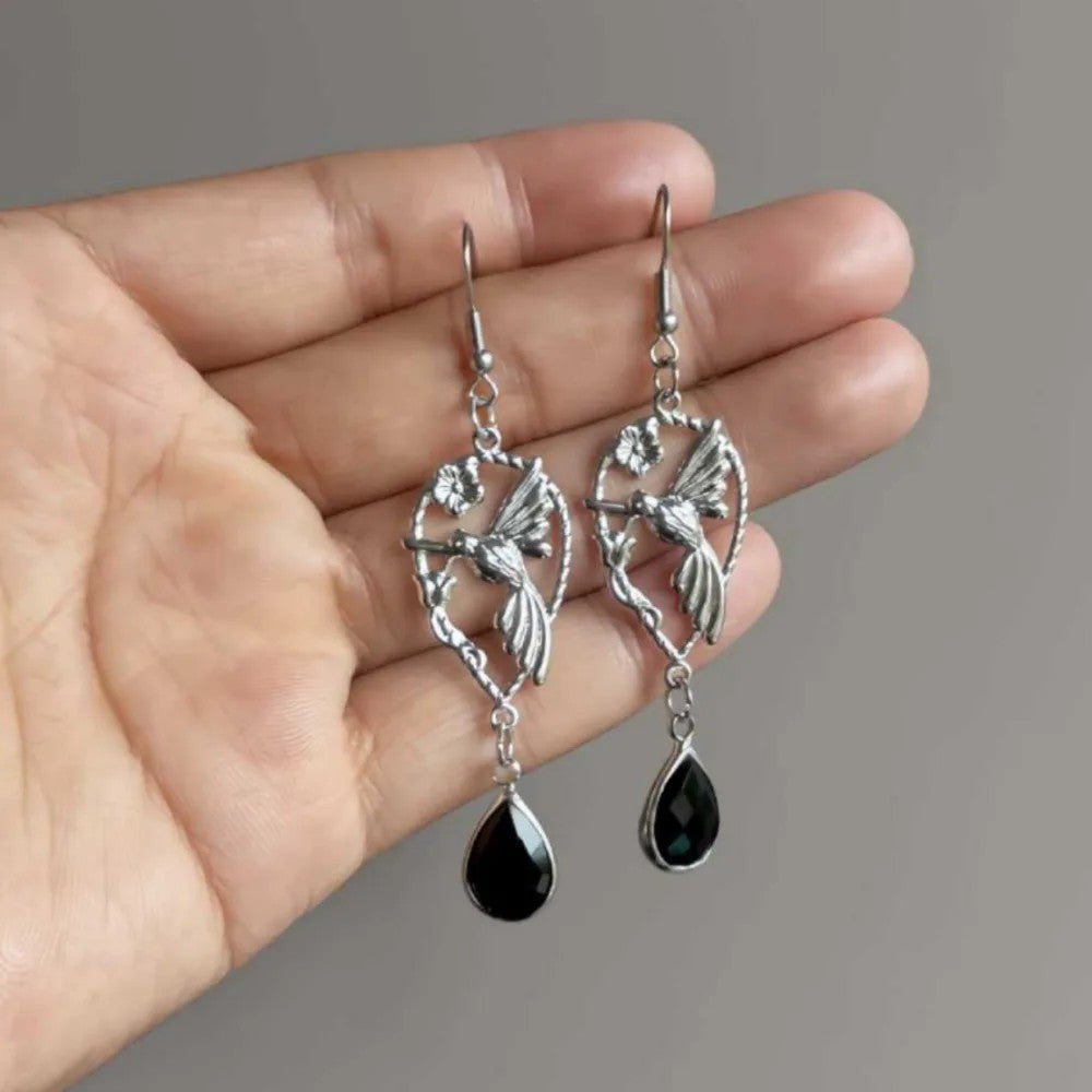 Vintage Hummingbird Teardrop Drop Earrings